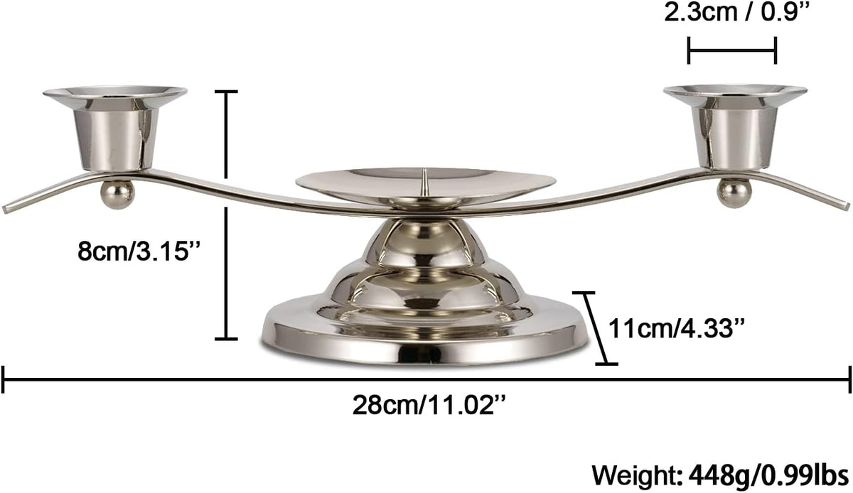 ACHIBANG Metal Unity Candle Holders, 3 Arm Iron Scroll Candlestick Holders for Weddings, Shiny Silver, 11'' x 4.3'' x 3.1''