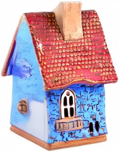 Ceramic Houses and Villages Collection - Handmade House Miniature Cone Incense Holder Burner Handcrafted Blue House Hand Painted R503