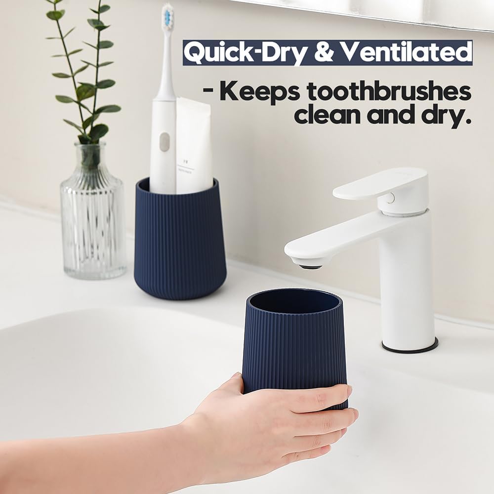 YAUKPH Navy Blue Striped Toothbrush Holder