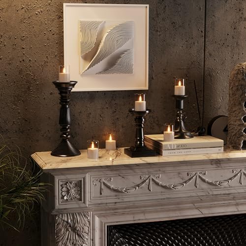 VIODAIM 12Pack Flickering Flameless LED Candles with Timer, Battery Powered - Small Pillar & Votive, Clear (2"X3") (Pack of 3)