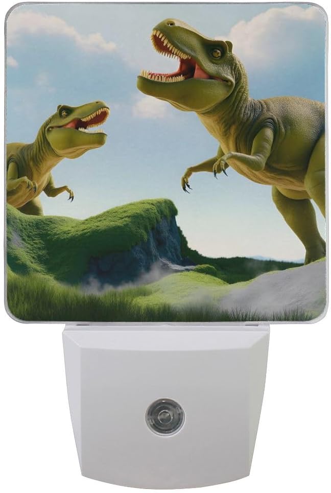 Plug-in LED Night Light Lamp Dinosaur Printing with Dusk to Dawn Sensor for Bedroom, Bathroom, Hallway, Stairways, 0.5W-2 Pack