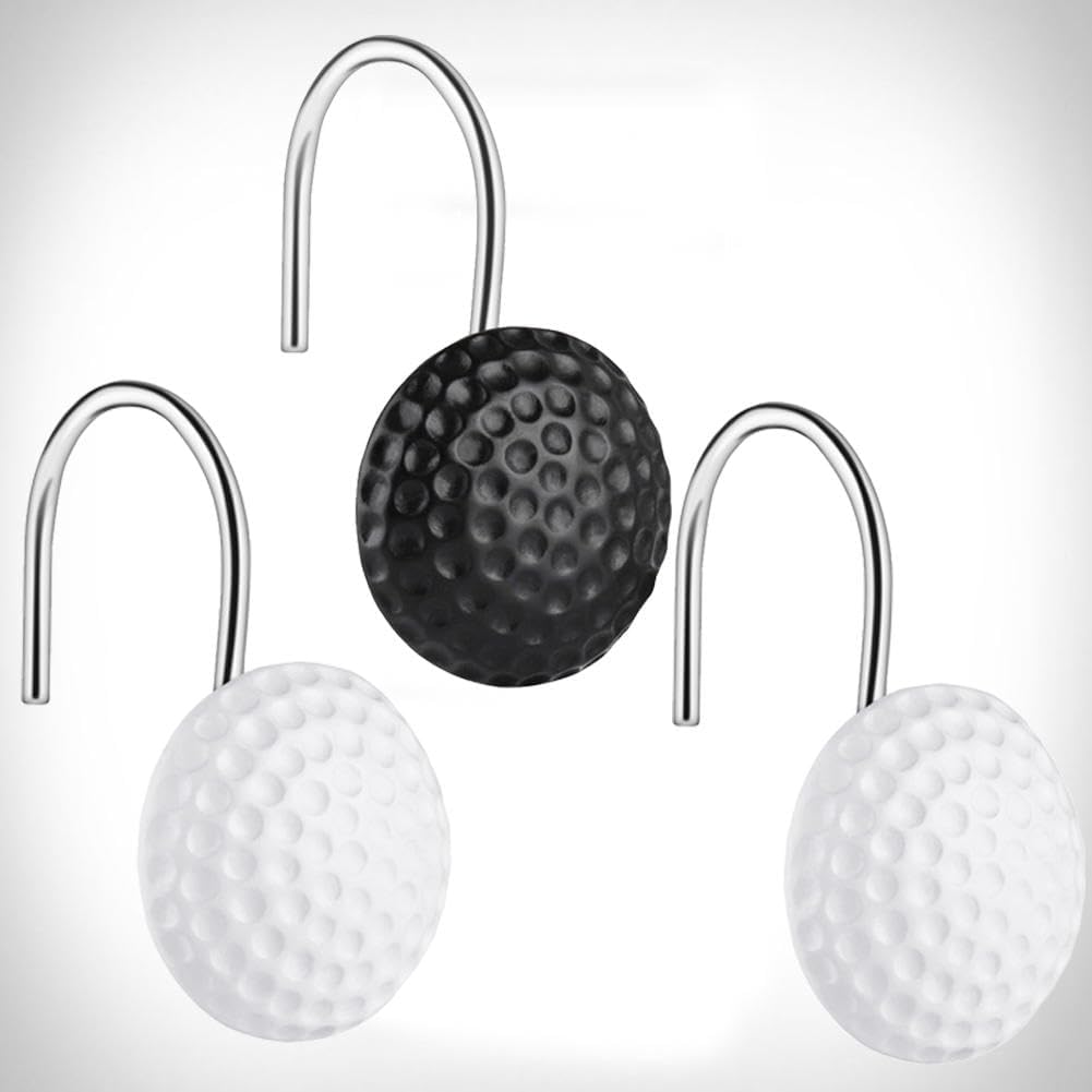 Black White Shower Curtain Hooks Rings Decorative -12 Sets