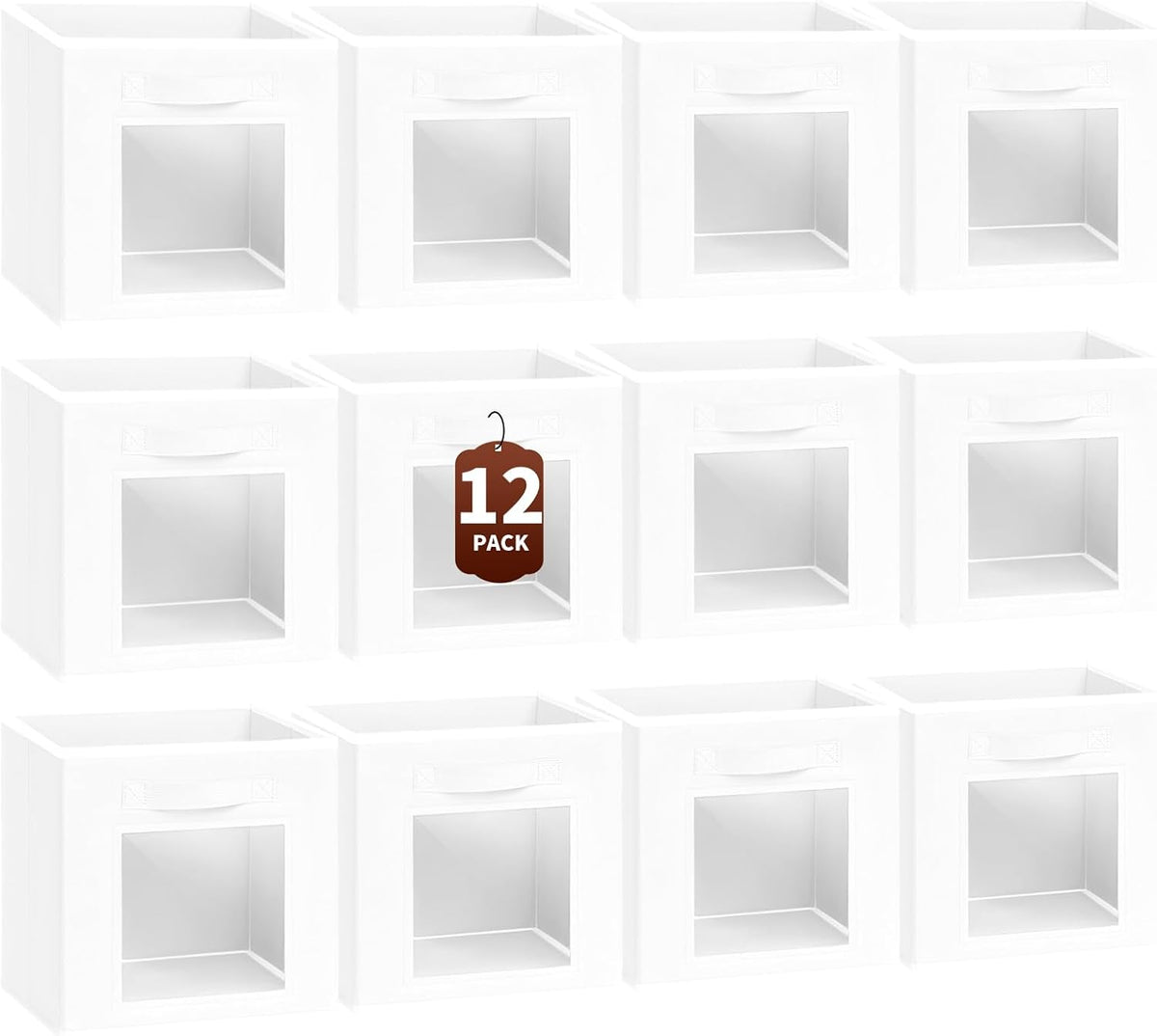 Homsorout Storage Cube 11 Inch - Cube Storage Bins with Window, Closet Storage Baskets with Handle, Fabric Bins for Closet, Shelves, Toys, Clothes, Set of 12, White