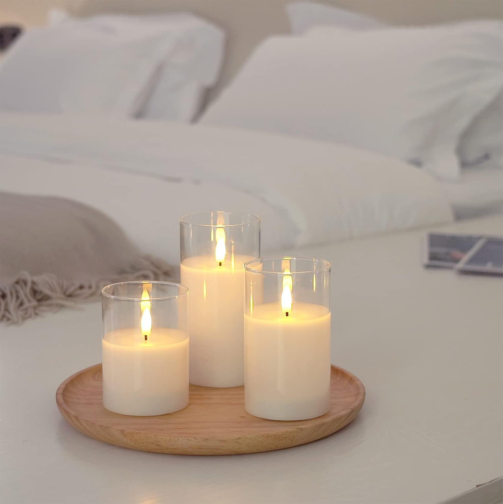 Amagic White Glass Flameless LED Candles Battery Operated with Remote Timer