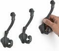 The Metal Magician Wall Mounted Antique Cast Iron Vintage Style Wall Hooks for Coats, Bags, Towels, Hats - (Set of 3) Black
