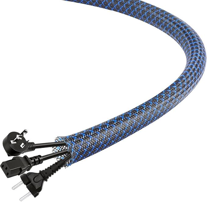 25Ft-3/4 inch PET Expandable Braided Sleeving Wire Loom, Aibole Braided Cable Sleeve Wire Wrap,Black&Blue