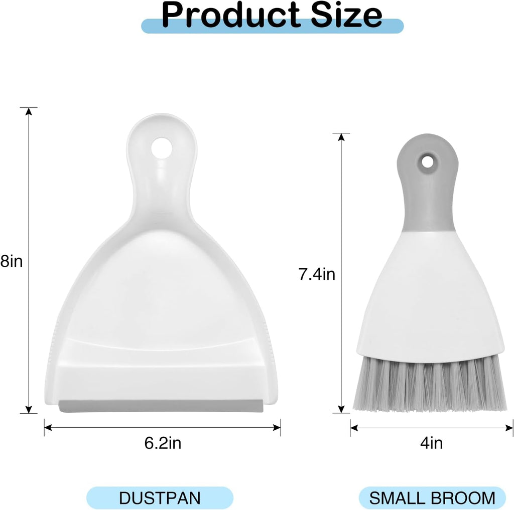 NACENA Mini Dustpan and Brush Set, 2 Pack, White & Gray
