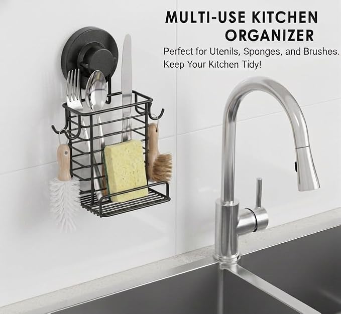 Toothbrush Holder Suction Cup Wall Mounted Toothpaste and Toothbrushes Holder Shelf for Soap Dish or Phone Powerful Vacuum System Rustproof Stainless Steel Organizer Electric Toothbrush (Black)