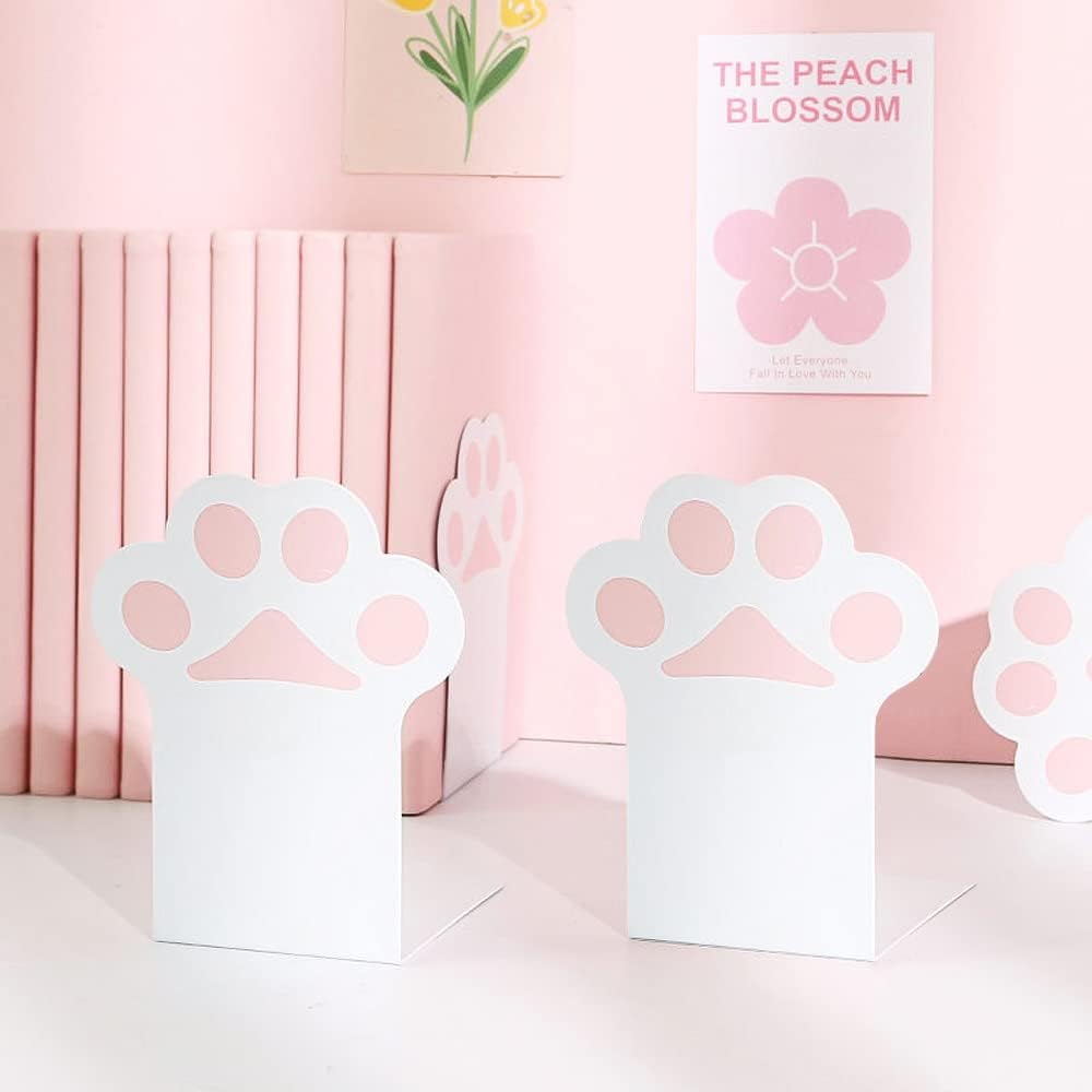 1 Pair Cat Paw Bookends for Shelves, Kids Cute Metal Cat Kitten Thickening Book End Animal Book Organizer for Desk Library School Office Home Decor