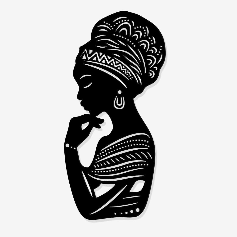 NBEADS Africa Woman Art Wall Decor, 11x5inch Iron Modern Wall Decor Female Home Hanging Drawing Wall Art Metal Wall Sculptures for Bedroom Living Room Black