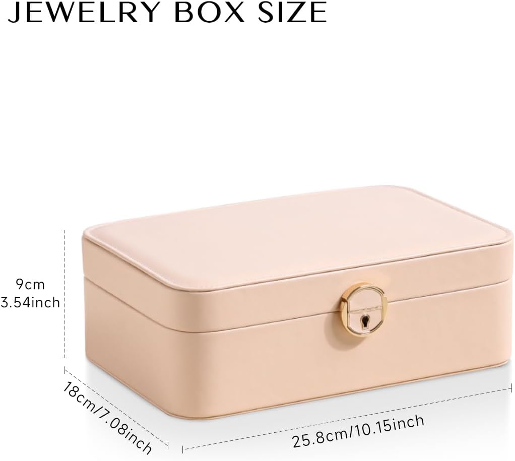 CASEGRACE 2-Layer Jewelry Box with Removable Tray, Portable Jewelry Organizer for Earrings Necklaces Rings, Gift for Women Girls on Birthday Valentine's Day (Amber powder)
