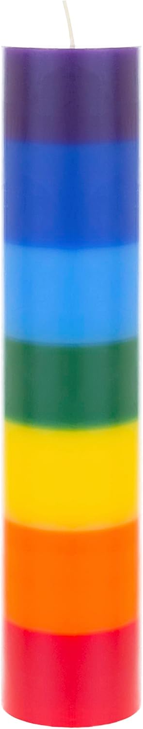 Mega Candles 1 pc Unscented Multi Color Solid Pillar Chakra Candles, Hand Poured Premium Wax Candle 2 Inch x 9 Inch, 100% Cotton Wick, Positive Healing Energy, Meditation, Relaxation, Reiki, Yoga