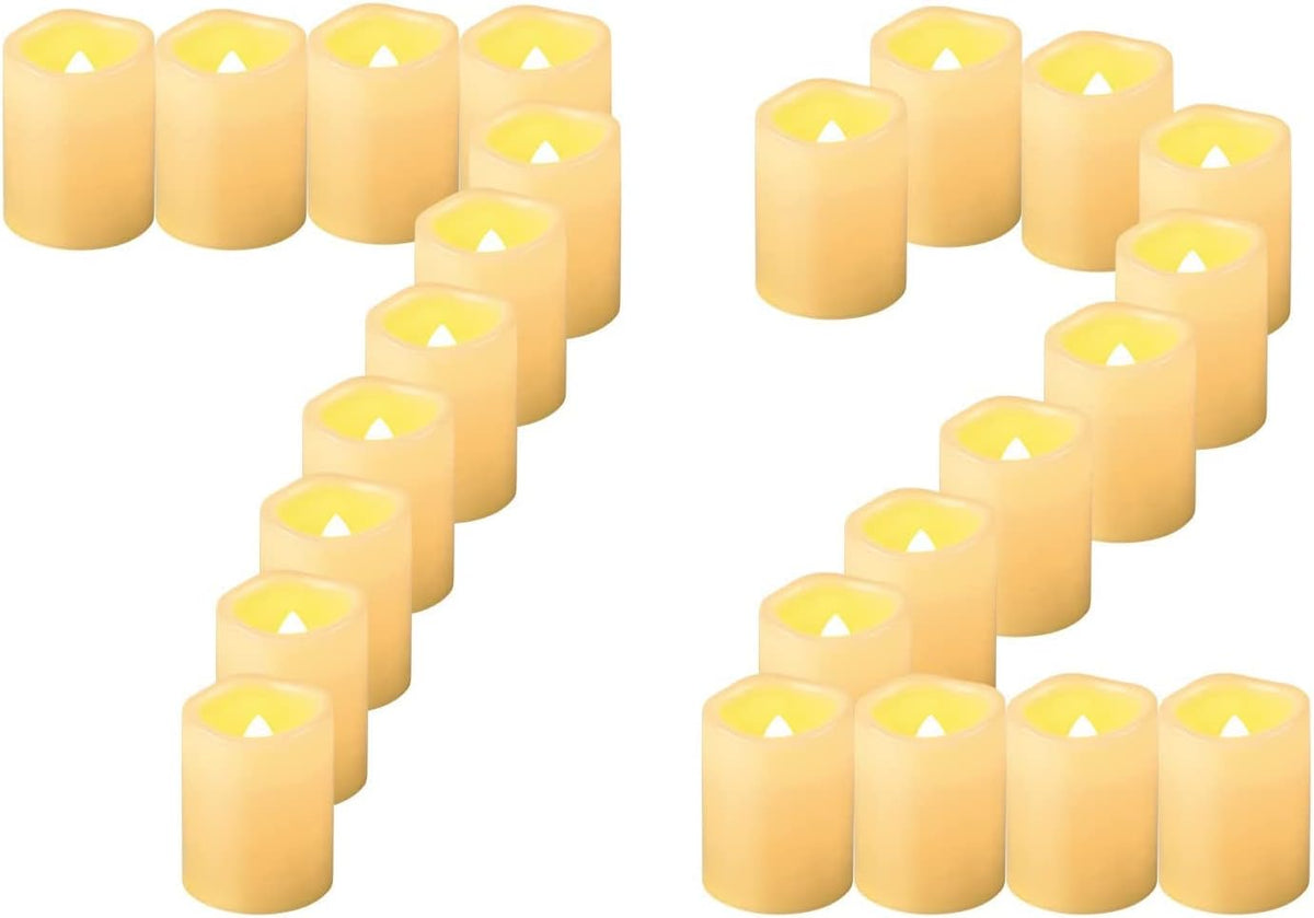 72 Pack 2" Flameless LED Votive Candles, Battery Operated Flickering Electric Outdoor Flameless Tea Lights, Fake Tealight Candle Bulk for Wedding, Christmas, Halloween Decorations
