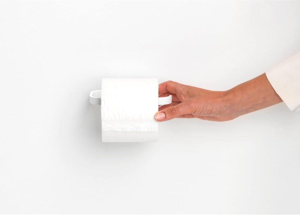 Brabantia Mindset Wall Mounted Toilet Roll Holder (Mineral Fresh White) Wide Opening, Bathroom Tissue Rack, Concealed Fixings, Anti-Rust Materials