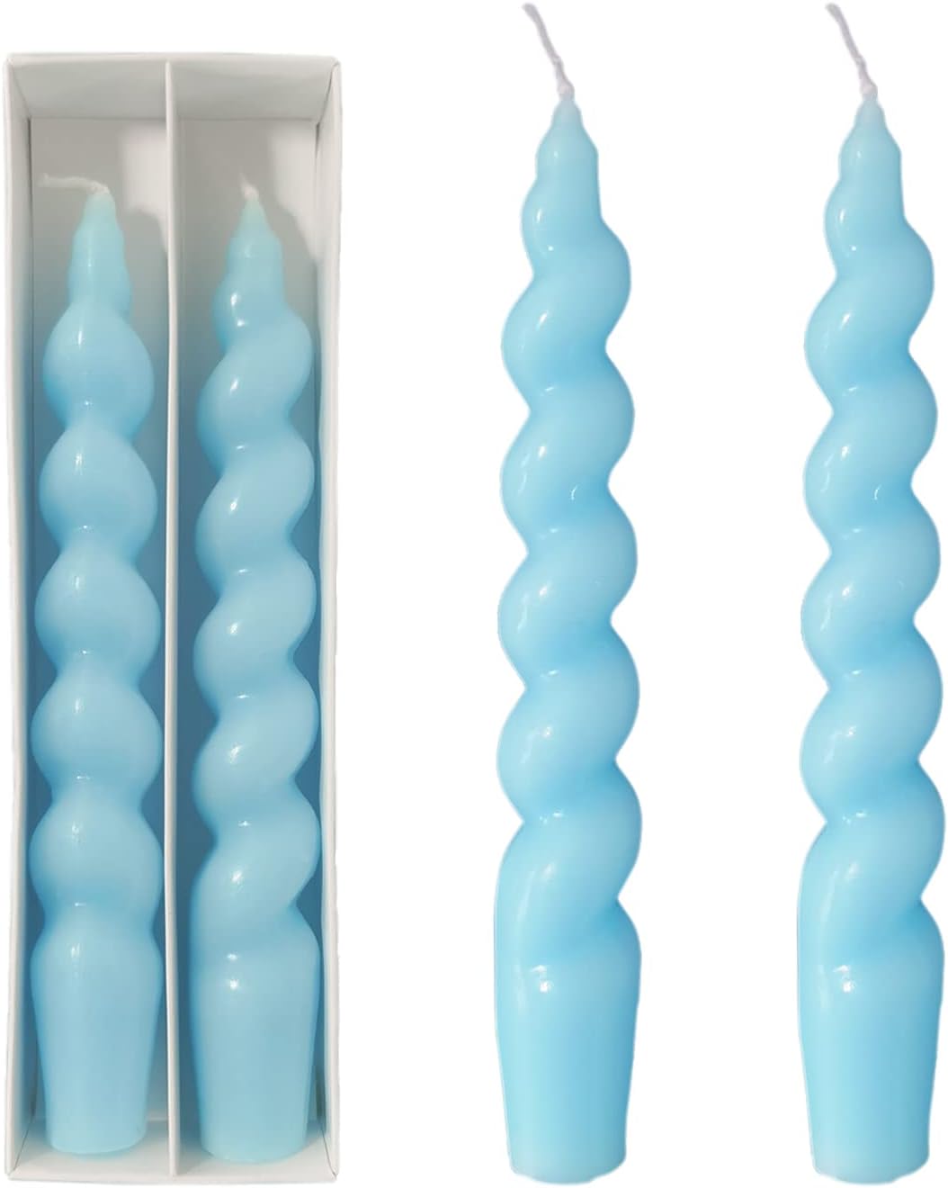 Spiral Taper Candle Blue Candlesticks,7 Inch Short Tapered Candles Unscented Candle Sticks Twisted Taper Candles for Holiday Dinner Party