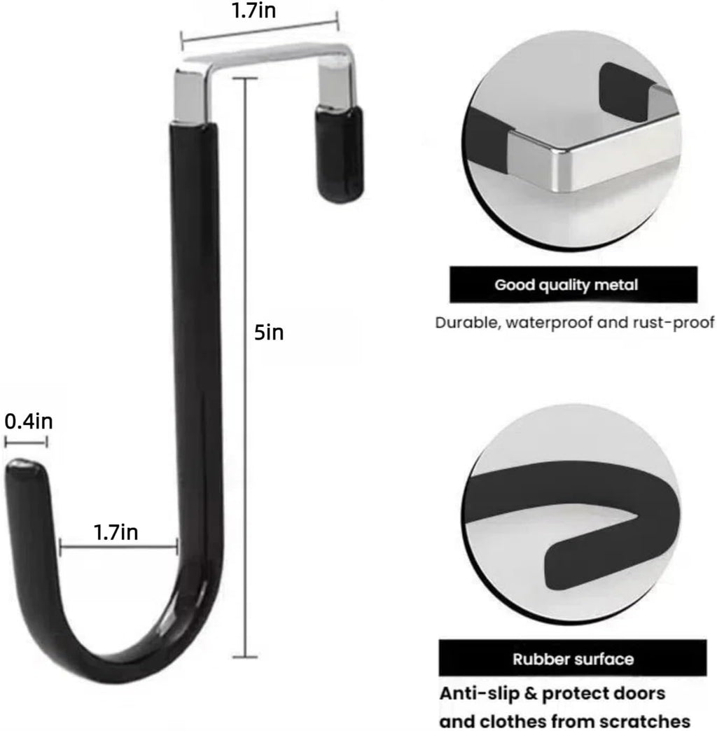 Over The Door Hooks, Door Hangers Hooks,Extra Long 5" Rustproof Organizer Hook with Soft Rubber Padding, No-Scratch Design for Towels, Robes, Coats, Bags (12 Pack Black)