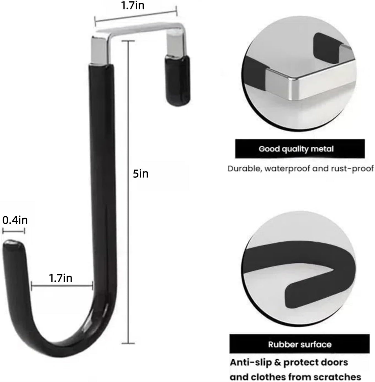 Over The Door Hooks, Door Hangers Hooks,Extra Long 5" Rustproof Organizer Hook with Soft Rubber Padding, No-Scratch Design for Towels, Robes, Coats, Bags (12 Pack Black)
