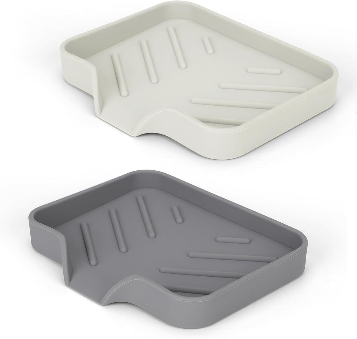 2 Pack Silicone Soap Dish for Shower with Self Draining Grey & Beige White