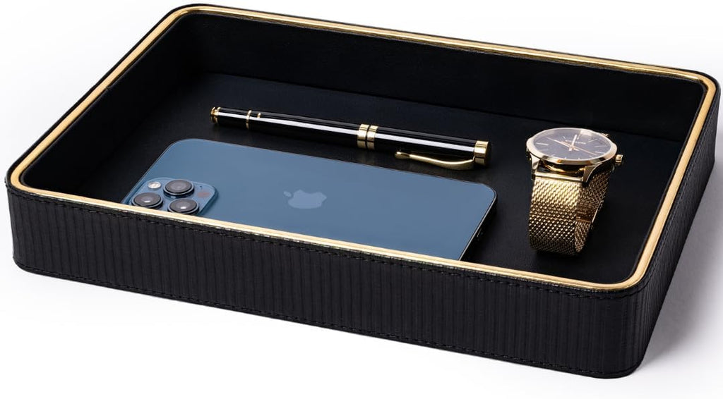 Leather Cologne Organizer Valet Tray for Men| Mens Valet Catch All Tray Key Basket| Leather Organizer Catchall