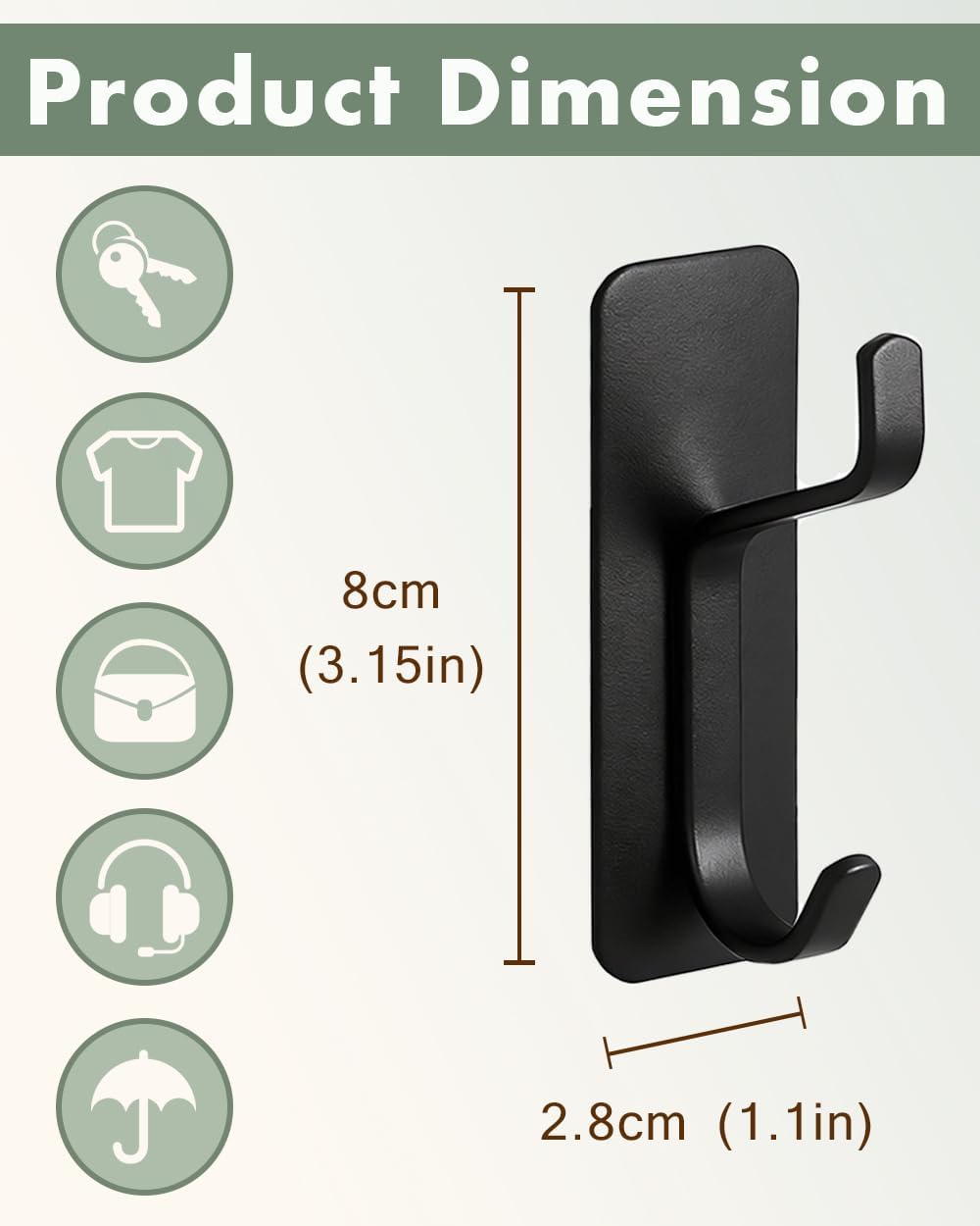 Self Adehesive Coat Hooks Heavy Duty Hooks Wall Mount Stainless Black 6Pcs