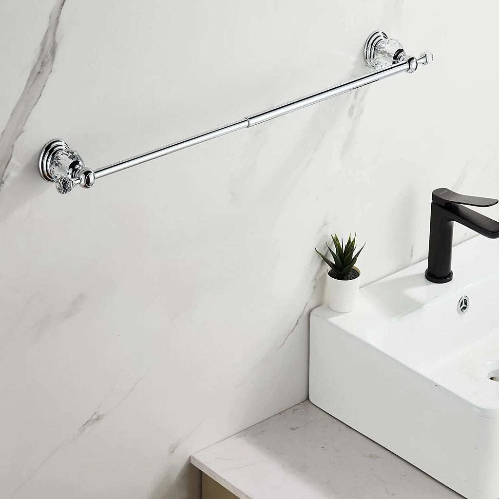WINCASE Chrome Towel Bar 24 Inch, Adjustable Crystal Towel Rack, Silver Single Towel Holder for Bathroom Wall Mounted Modern