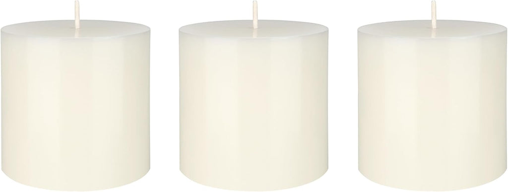 Mega Candles 3 pcs Unscented Solid Off White Pillar Candles, Hand Poured Premium Wax Candle 3 Inch x 3 Inch, Home Décor, Spas, Weddings, Occasions, Party, Centerpieces, Holidays, Vigils, Prayers