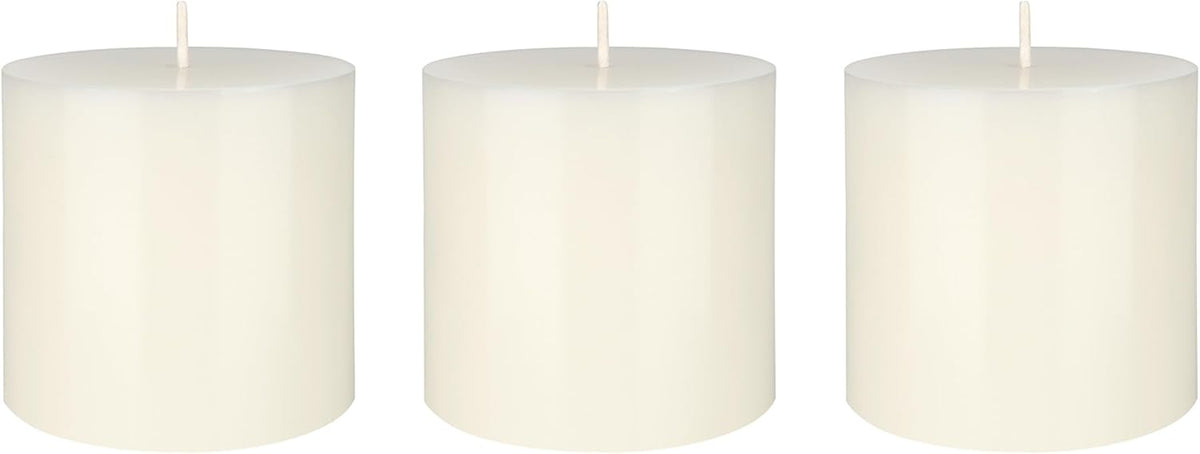 Mega Candles 3 pcs Unscented Solid Off White Pillar Candles, Hand Poured Premium Wax Candle 3 Inch x 3 Inch, Home Décor, Spas, Weddings, Occasions, Party, Centerpieces, Holidays, Vigils, Prayers