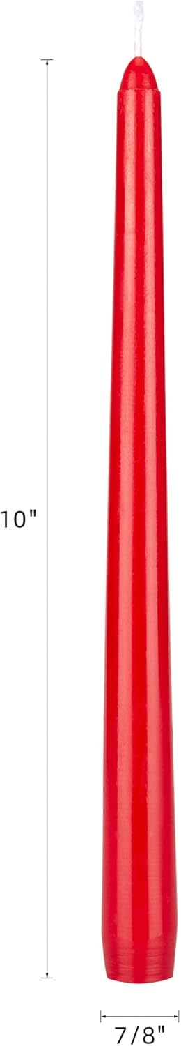 Mega Candles 12 pcs Unscented Red Taper Candles, Hand Poured Wax Candle 10 Inch x 7/8 Inch, Home Décor, Wedding Receptions, Centerpieces, Occasions, Romantic Dinners, Prayer, Candle Holders