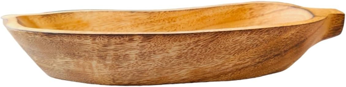 Carved Wood Bowl 10" Long Brown Banana Fruit Shaped Tray Plate - Handcrafted Functional Collectibles Wooden Crockery for Serving Candy Nuts Desserts Fruits Accent Décor Gifts