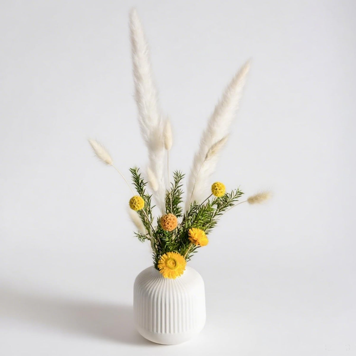 White Ceramic Vase for Flowers, 6 Inch Flower Vases Home Decor, Boho Vases for Pampas Grass,Vase for Centerpieces Living Room Table Entryway Shelf