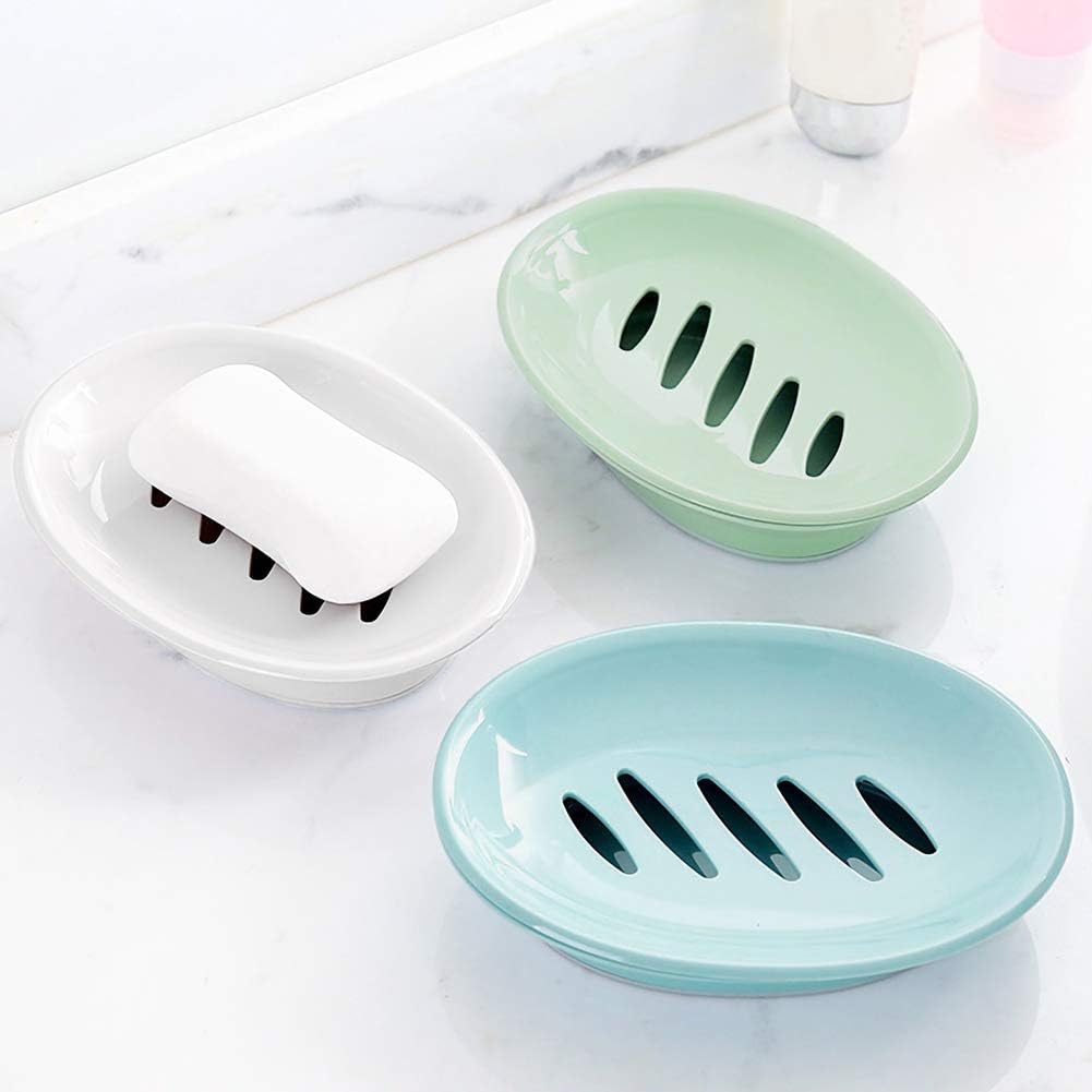 WYOK 2-Pack Soap Dish Plastic Soap Holder with Drainage for Shower (Khaki)