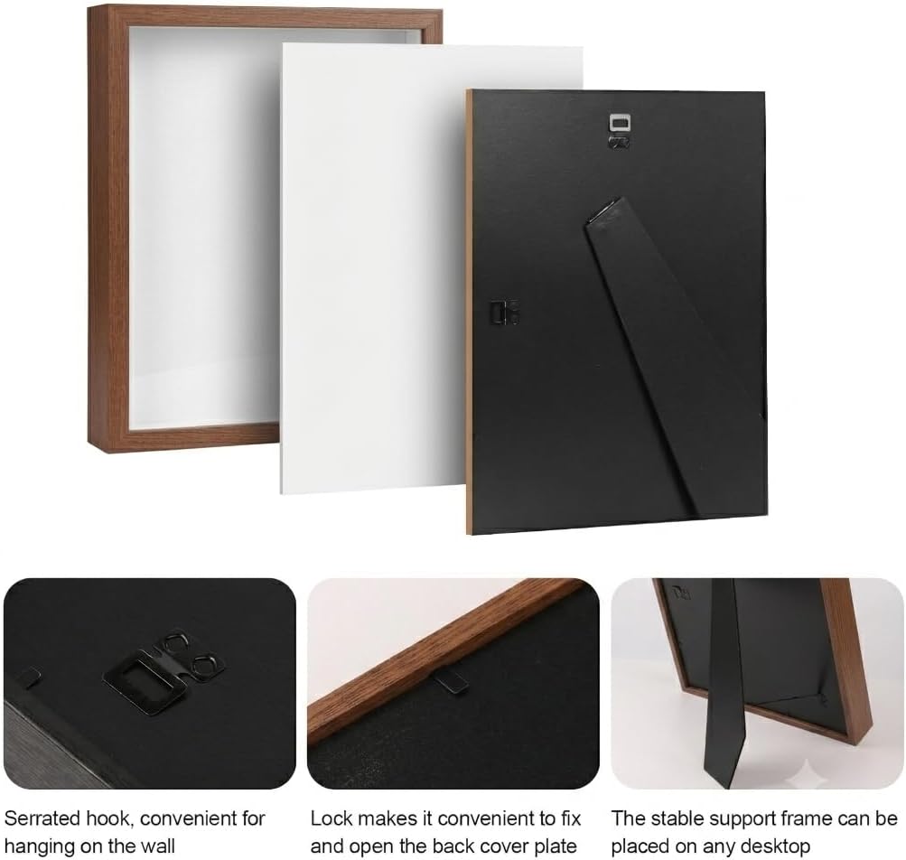 4 Pack 8x8 Shadow Box Frame-1.96" Deep Keepsake Box 3D Picture Frame/Walnut