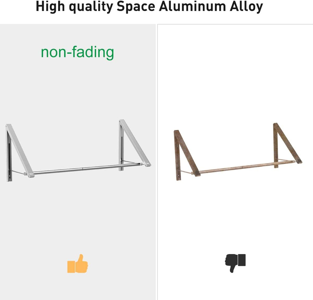 Laundry Room Drying Rack Wall Mounted Clothes Hanger Folding Wall Coat Racks Aluminum Home Storage Organiser Space Savers Silver 2 Rakcs with Rod