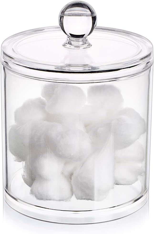 Hipiwe Cotton Ball and Swab Holder Organizer Clear Acrylic Apothecary Jar