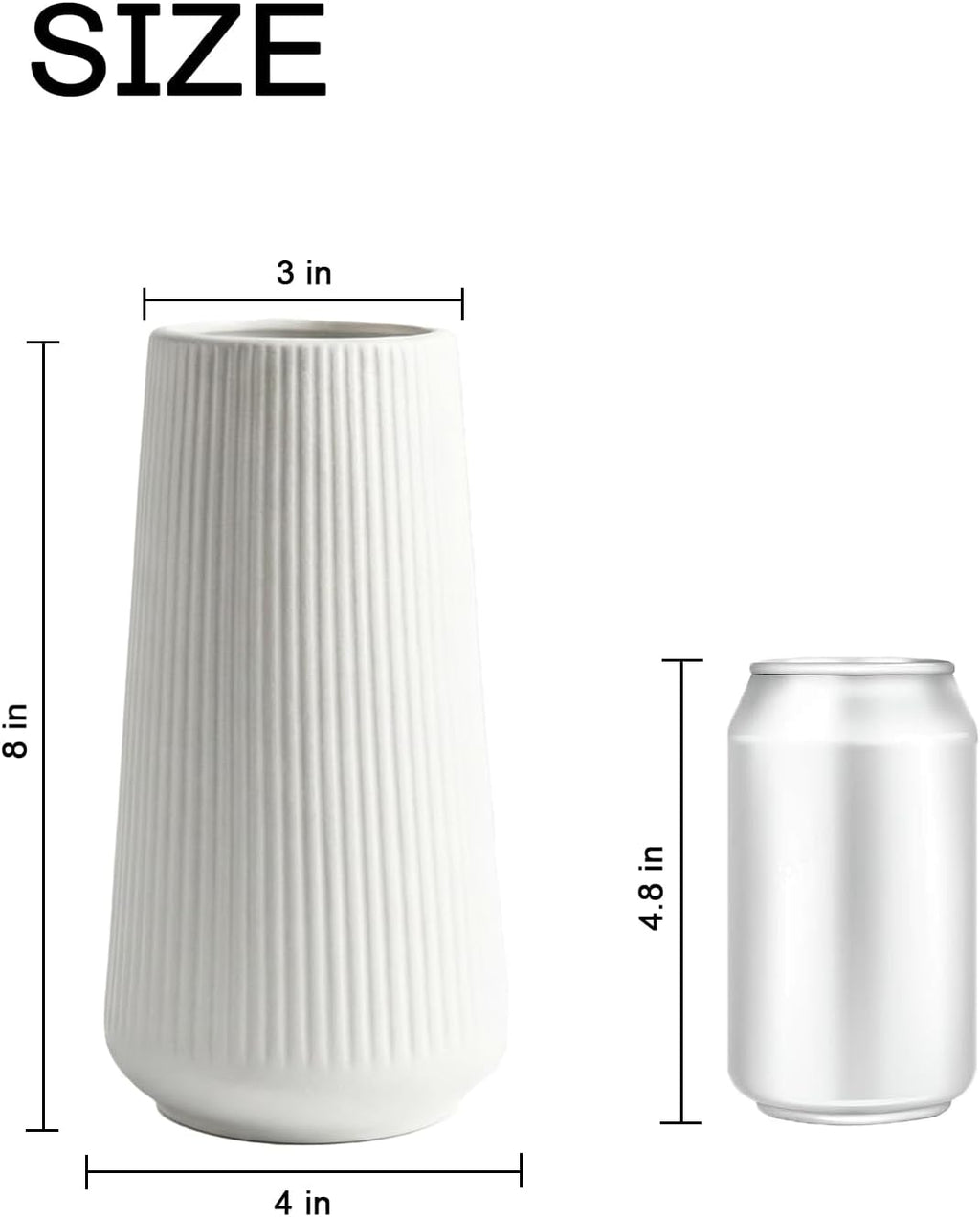 vensovo 8 Inch Glossy White Ceramic Vase, Ribbed Narrow Neck Flower Vase