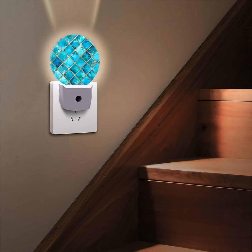 Round LED Night Light,Square Bright Glass Mosaic LED Night Light Plug into Wall with Dusk to Dawn Light Sensor White Energy Efficient Nightlight for Bedroom Hallway Living Room Kitchen