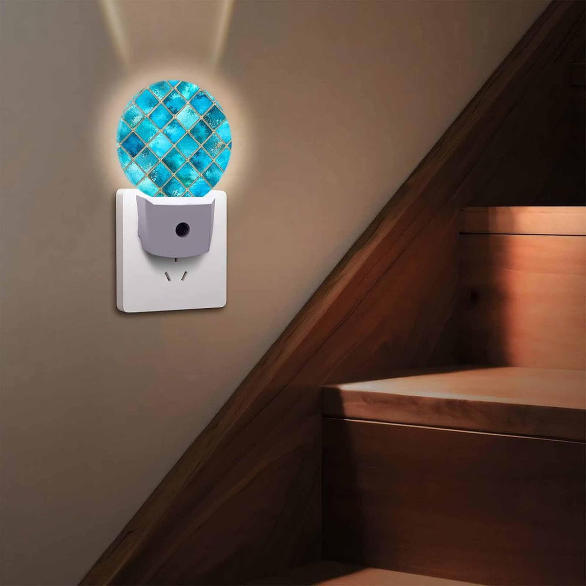 Round LED Night Light,Square Bright Glass Mosaic LED Night Light Plug into Wall with Dusk to Dawn Light Sensor White Energy Efficient Nightlight for Bedroom Hallway Living Room Kitchen