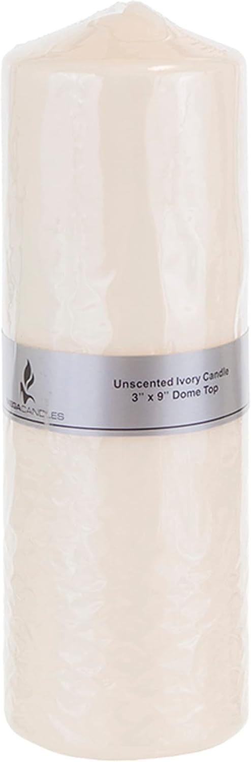 Mega Candles 1 pc Unscented Dome Top Ivory Pillar Candles, Pressed Premium Wax Candle 3 Inch x 9 Inch, Home Décor, Weddings, Parties, Festivities, Occasions, Florists, Events, Prayers, Memorials