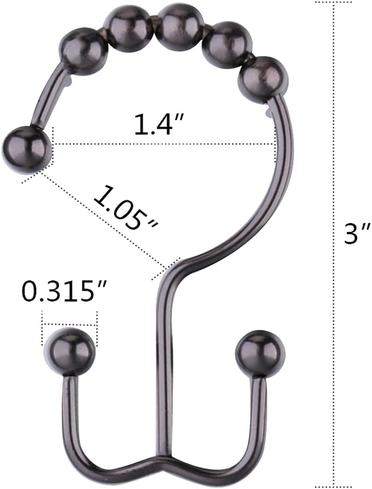 DAWNER Shower Curtain Hooks Rings, Rust Proof Hooks, Metal Easy Glide Double Shower Rings Hooks, Stainless Steel Shower Curtain Hangers for Bathroom Shower Curtains, Set of 12 Hooks, Brushed Bronze