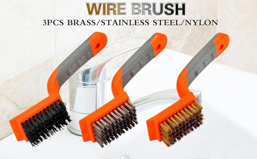 MAXMAN Wire Brush Set 3Pcs, Brass/Steel/Nylon Bristles, Rust &Paint Remover
