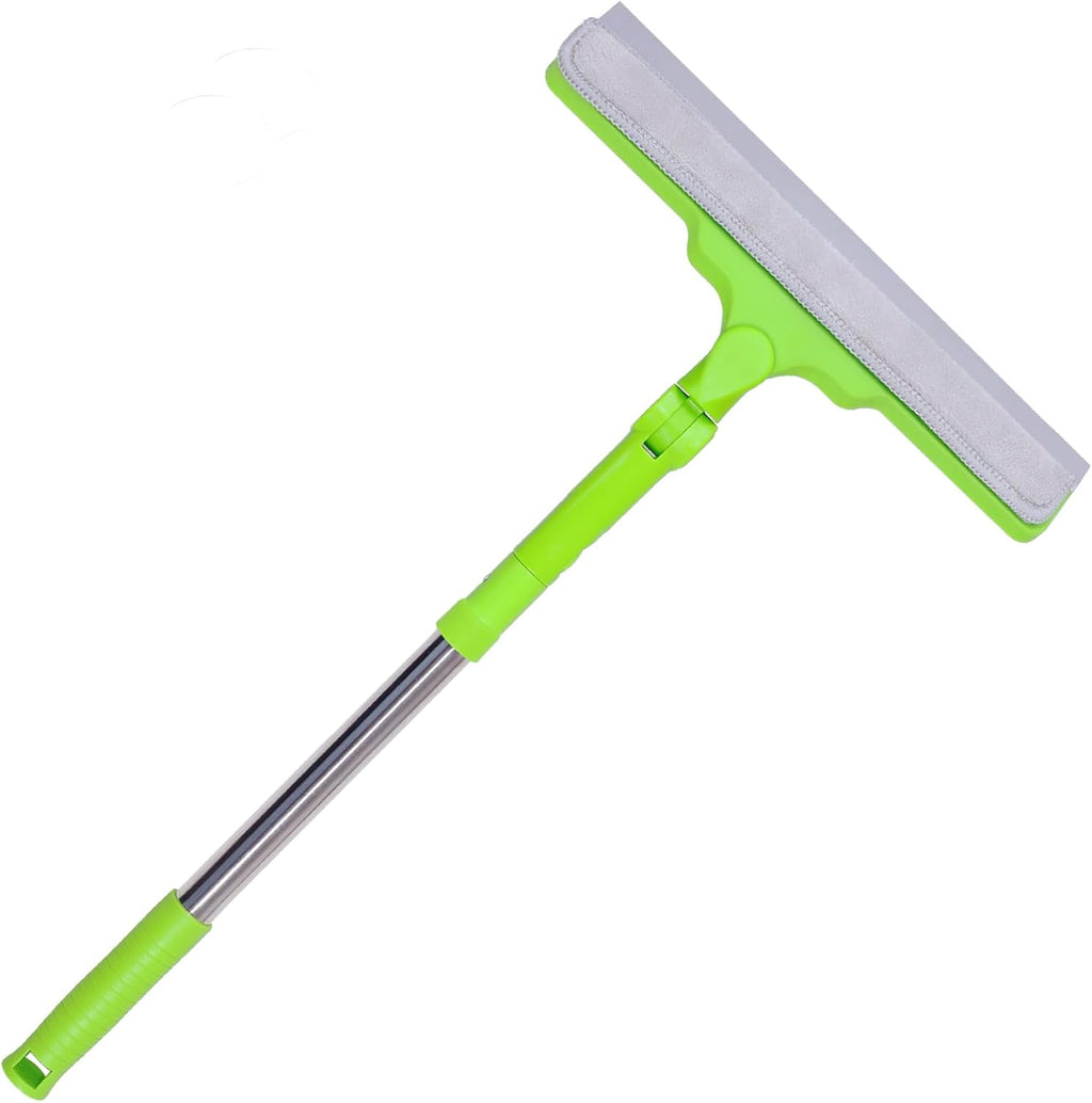 Shower Squeegee with 22.4"-30.1" Extendable Pole, 12" Wiper Blade for Glass, Tile, Car Windshield, Bathroom Mirror – Household Cleaning Tool (Green)