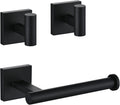 Toilet Paper Holder Set with 2 Robe Hooks, Matte Black