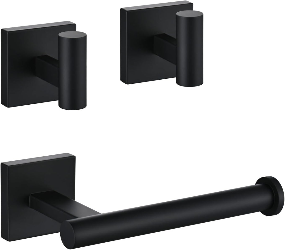 Toilet Paper Holder Set with 2 Robe Hooks, Matte Black