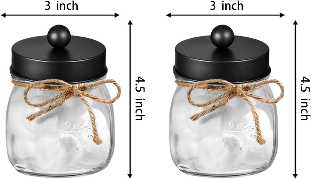 Amolliar Glass Mason Jar Qtip Dispenser Holder/Black, 2 Pack