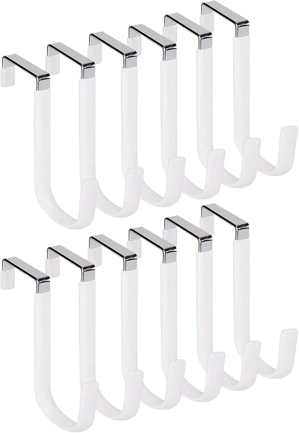 Over The Door Hooks, Door Hangers Hooks,Extra Long 5" Rustproof Organizer Hook with Soft Rubber Padding, No-Scratch Design for Towels, Robes, Coats, Bags (12 Pack White)
