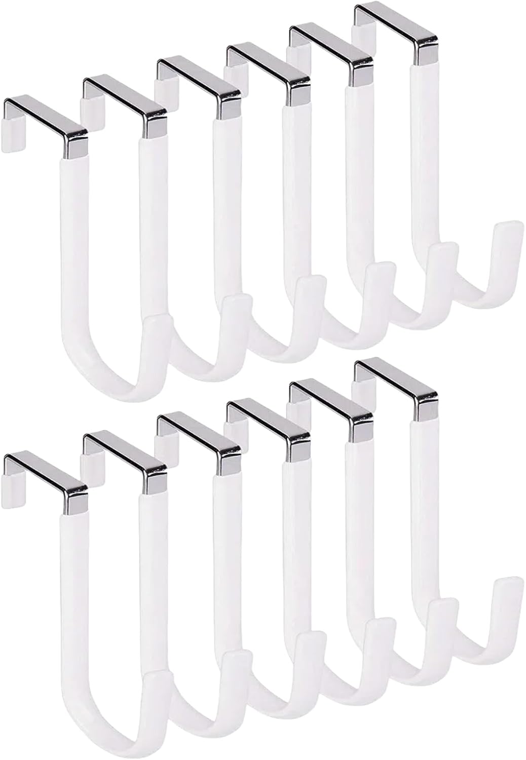 Over The Door Hooks, Door Hangers Hooks,Extra Long 5" Rustproof Organizer Hook with Soft Rubber Padding, No-Scratch Design for Towels, Robes, Coats, Bags (12 Pack White)