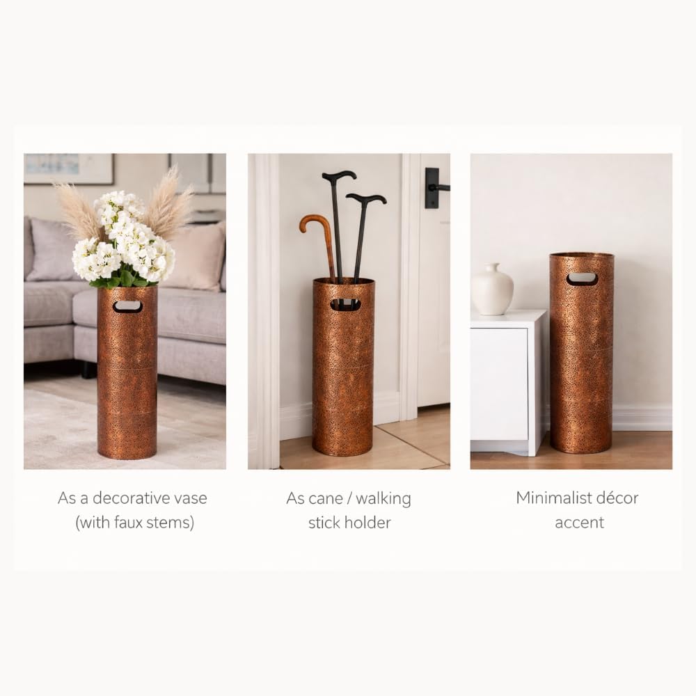 Concepts 21 inch Heavy Duty Metal Umbrella Stand - Durable Storage Holder for Umbrellas - Indoor and Outdoor Use - Stylish and Modern Organizer for Entryways. (Copper Lace)