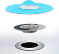 Seatery 2PCS Bathtub Stopper Hair Catcher Kit, Bathtub Drain Strainer, Tub Stopper Plug Cover, Sink Filter, Silicone Drain Stopper for Bathroom, Laundry (Blue)