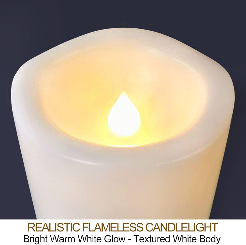 Pack of 2 Outdoor LED Pillar Candles 3x7 White with Timer and Remote - IP65 Waterproof Battery Operated LED Pillar Candles - Flickering Flameless Candle Unscented for Outside