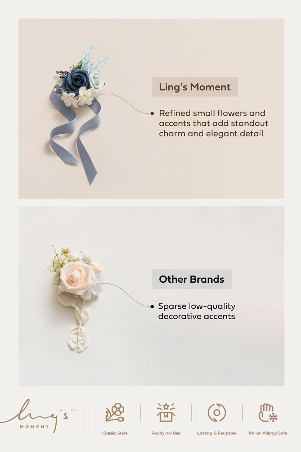 Ling's moment 6pcs Wedding Corsage Wristlet, Dusty Rose Pink